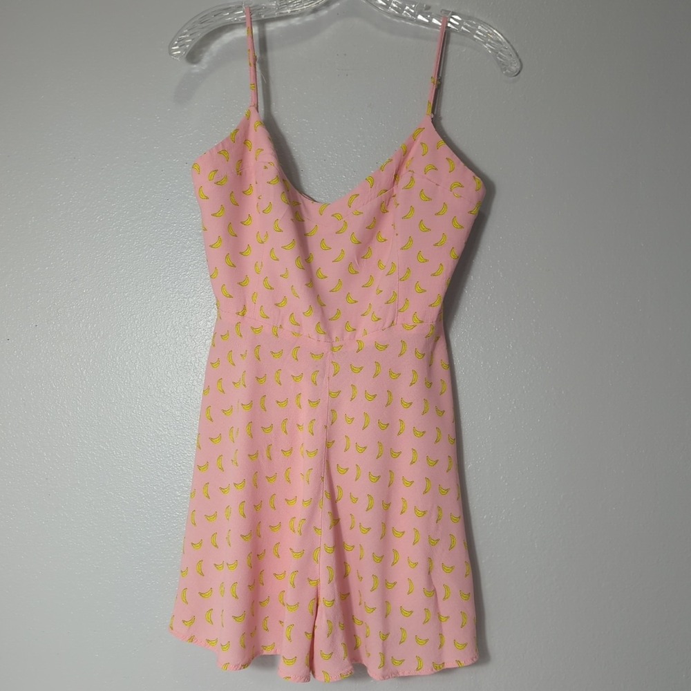 Zara Women's‎ Size Small Pink Banana Print Spaghetti Strap Romper 227